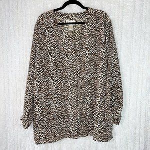 JORDAN Woman Sleep Shirt PLUS 24W Button Up Brown Animal Print Satin Nightgown